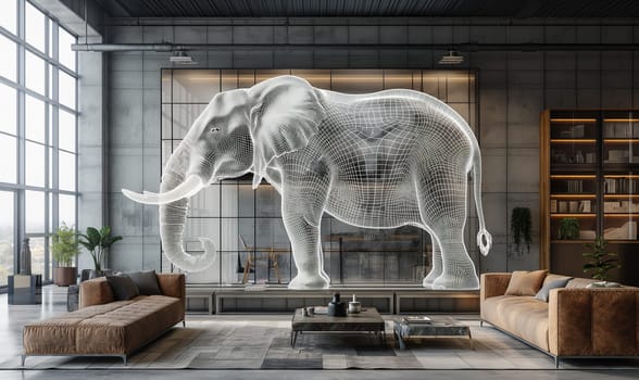 Large elephant projected on living room wall.
