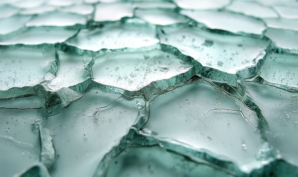 Extreme close-up of a cracked glass surface, showcasing intricate patterns and textures.