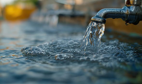 Close view of water flowing from faucet.
