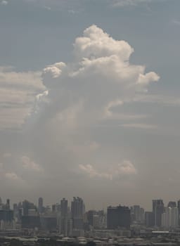 Bangkok, Thailand - 19 May 2024 - Beautiful sky and clouds over large metropolitan city in Bangkok. Space for text, Selective focus.