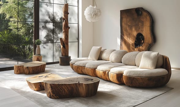 Unique wooden seating in a contemporary space.