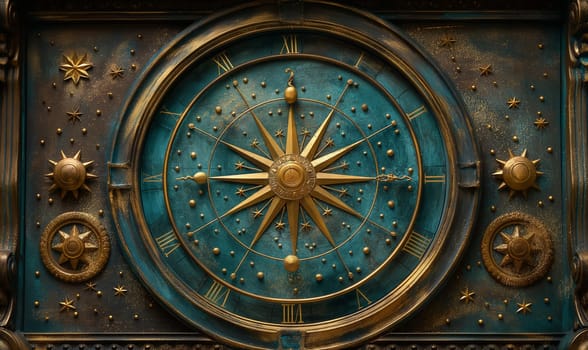 Detailed view of clock featuring a star symbol on its surface.