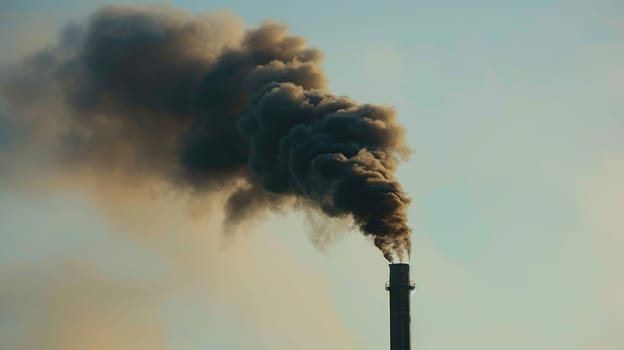 Air pollution with black smoke from chimneys and industrial waste.Thick smoke from a heating pipe against the sky banner, copy space, maximum focus, ,maximum focus, --ar 16:9 --style raw Job ID: 4c99244b-ade0-42ae-82c6-3ddc1fddd92a