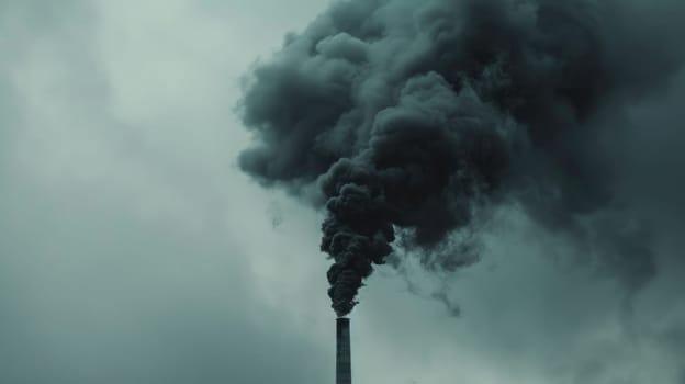 Air pollution with black smoke from chimneys and industrial waste.Thick smoke from a heating pipe against the sky banner, copy space, maximum focus, ,maximum focus, --ar 16:9 --style raw Job ID: 18e5871b-2d9a-4fc1-81ca-a02031b165c9