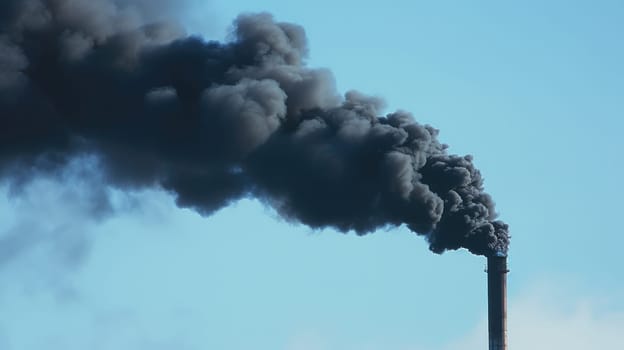 Air pollution with black smoke from chimneys and industrial waste.Thick smoke from a heating pipe against the sky banner, copy space, maximum focus, ,maximum focus, --ar 16:9 --style raw Job ID: 5c53e3dc-1d30-4e4d-a964-61ad8dfdc4c1