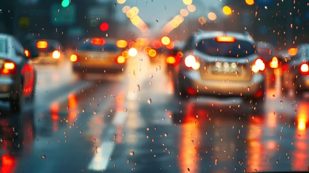 Blurred background of heavy traffic on a rainy day --ar 16:9 Job ID: 0d829553-139e-4198-beb6-bc76cf34359d