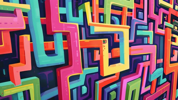 abstract maze. colorful, optimistic, bold brutalist futuristic trippy contrasting color pallette graffiti influenced style --ar 16:9 Job ID: fd94563b-3642-4d46-b378-f7acd6660f5d