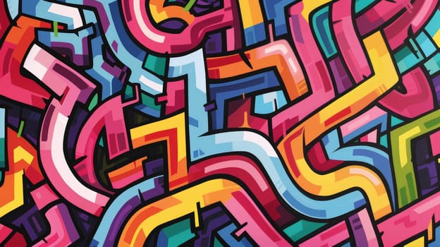 abstract maze. colorful, optimistic, bold brutalist futuristic trippy contrasting color pallette graffiti influenced style --ar 16:9 Job ID: 308fb305-547d-4fc4-bce5-ea3420f074eb
