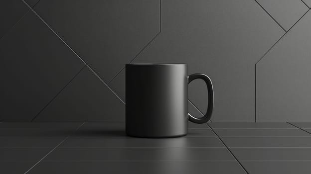 A modern mug placed on a smooth, monochrome surface with a geometric pattern backdrop, showcasing minimal style and clean lines.