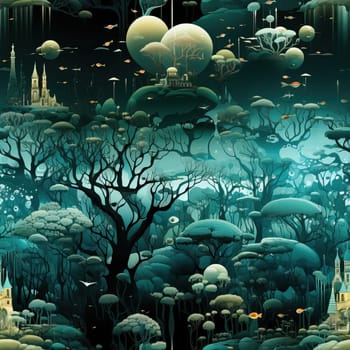 Mystical nocturnal landscape with airborne land.