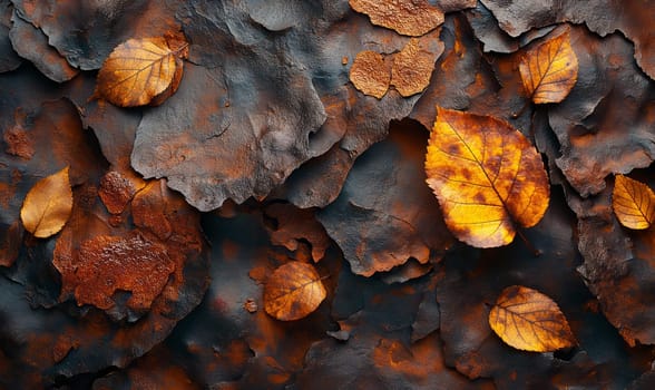 Autumn leaves on a brown texture background