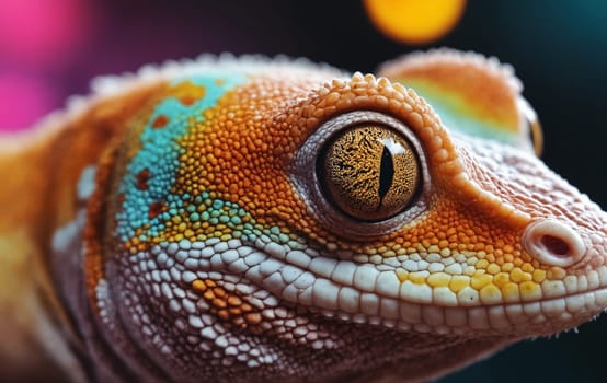 Cute leopard gecko on blurred bokeh background