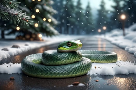 New Year snake on abstract New Year background, New Year card .