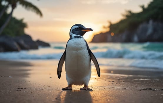 An incredible scene of a Gentoo Penguin standing alone on a beach, encapsulating nature at its most tranquil and intriguing.