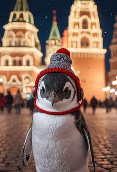 Enjoy this cute representation of winter city life with a penguin who is all set for the chills – wearing a beanie, headphones, and scarf while snowflakes dance around.