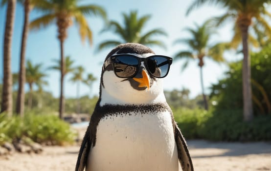Capture the fun side of penguins in this unique image. Wearing a pair of cool sunglasses, this penguin seems ready for a day out in the sun.