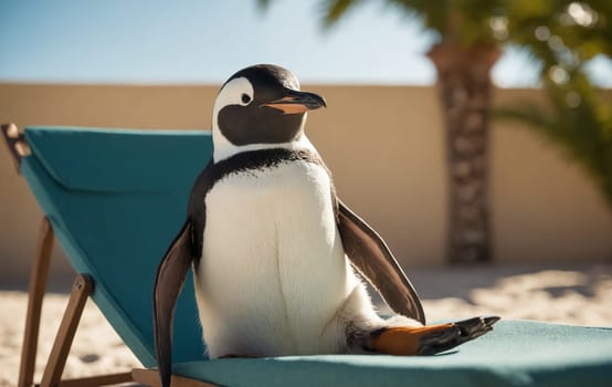 Showcasing a side of penguins you've never seen before. Lounging on a beach chair, this penguin is all set to beat the summer heat!