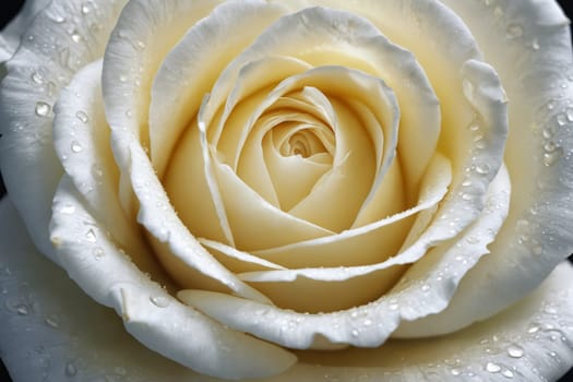 A captivating showcase of a light-colored rose adorned with water droplets, ideal for adding a touch of elegance to any gardening blog or flower shop promotional materials.