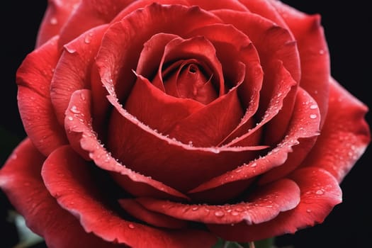 This image brings to life the exquisite details of a red rose, glistening with water droplets. Ideal for nature-inspired artwork, romantic visuals or indoor decor.