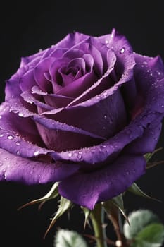 An enchanting visual of a dew-kissed purple rose, emanating tranquillity and beauty, making it a perfect fit for wellness or meditation related publications.