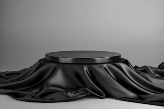 Black table with draped cloth on gray background for elegant home decor or professional business setting