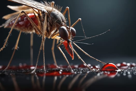 An attention-grabbing image of the Aedes Aegypti mosquito, often connected with potent diseases. Suitable for use in educational material focusing on entomology, health hazards, and disease transmission.