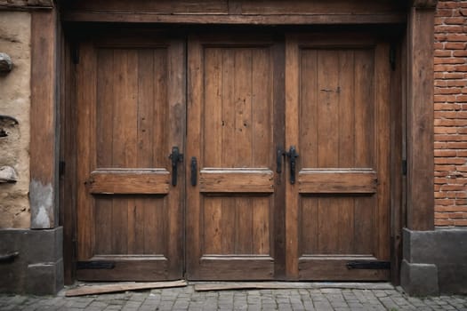 A passageway to the past: Tall wooden doors with metal handles stand against a brick wall.