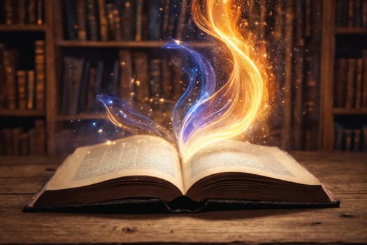 A book with flames bursting from its pages creates an enticing image, perfect for magical adventures or mystery novel promotions.