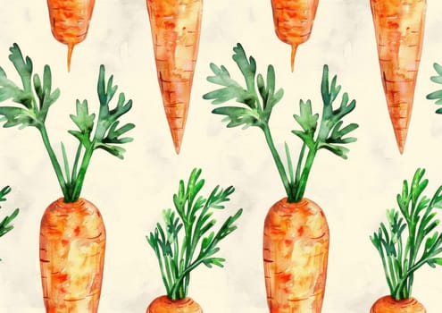 Watercolor illustration of carrots with green leaves on white background, fresh vegetable art for healthy cooking and nutrition