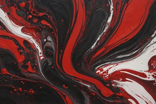 A bold abstract painting where dominant red swirls with black to create a passionate and intense visual drama.