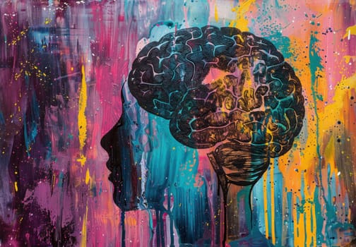 Abstract portrait of woman's brain on colorful background representing beauty, art and medical science