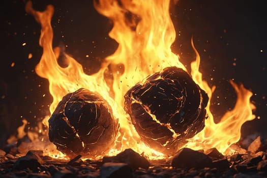 Embers glow and sparks fly in this dynamic 3D representation of a wood fire set against the enveloping night.