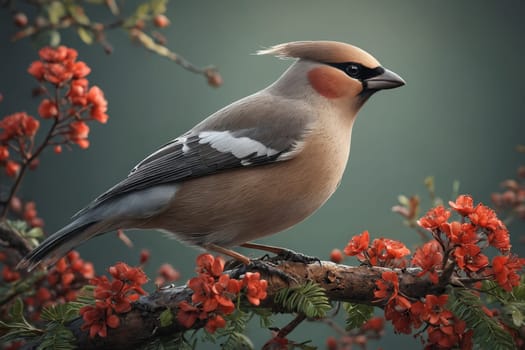 The serene beauty of a bird with a black eye mask, perched on a branch, is artfully rendered in 3D.