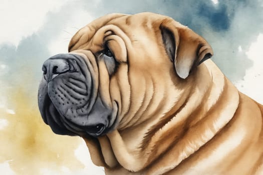 A close-up portrait captures the deep, skin wrinkles of a wise brown dog, showcasing a face full of character.