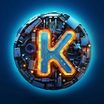 Graphic alphabet letters: Highly rendering of neon letter K in futuristic style. 3d rendering