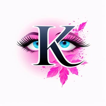 Graphic alphabet letters: Vector illustration of beautiful female eye with pink floral pattern and letter K