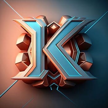 Graphic alphabet letters: 3d rendering of letter K in futuristic style. Computer generated image.