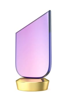 Purple glass award trophy on golden base