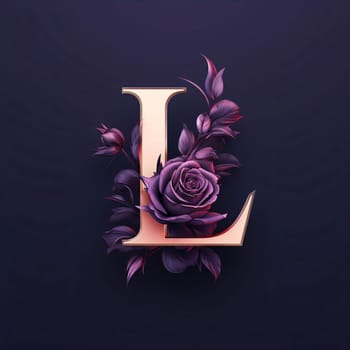 Graphic alphabet letters: Luxury letter with roses and leaves on a dark background.