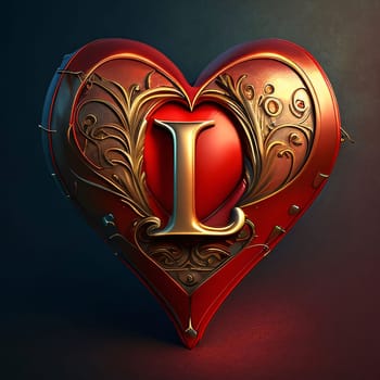 Graphic alphabet letters: Heart with letter L. 3D illustration, 3D CG. High resolution.