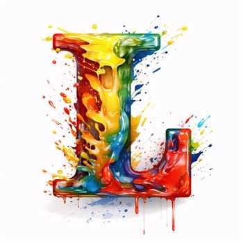 Graphic alphabet letters: Colorful paint splashes letter L isolated on white background. Vector illustration.
