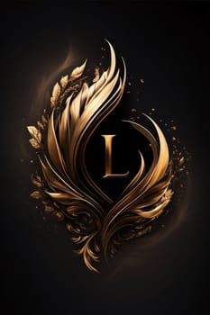 Graphic alphabet letters: Luxury golden letter L in the shape of a shield.