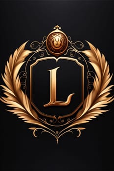 Graphic alphabet letters: Luxury monogram with golden laurel wreath, letter L