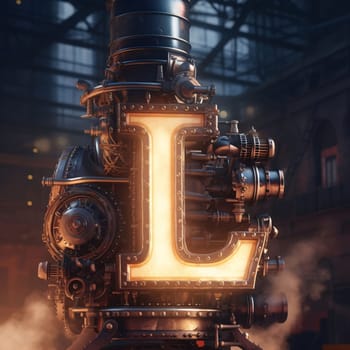 Graphic alphabet letters: 3D illustration of the letter L of the alphabet made of an engine