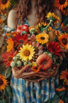 Harvest in the hands of a woman in the garden. Selective focus. nature.