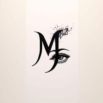 Graphic alphabet letters: Letter M with black paint splashes on a white background. Vector illustration.