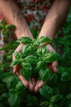 Harvest in the hands of a woman in the garden. Selective focus. nature.