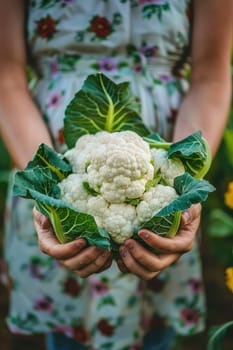 Harvest in the hands of a woman in the garden. Selective focus. nature.