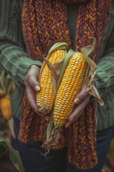 Harvest in the hands of a woman in the garden. Selective focus. nature.