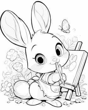 Coloring book for children, coloring animal, hare. Selective soft focus.